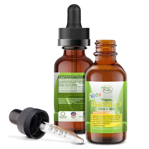 [BRSWYHQ6OAJQGHY3] Omega 3 for Kids - Organic Lemon, Vegan, Liquid Supplement - Kids Fish Oil with DHA, EPA, DPA Fatty Acids - Plant Based Algae Oil - Immune, Heart, Brain Health for Children- 30-60 Doses