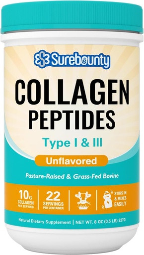 [BRSROFQ6A4NQ2F3D] Collagen Peptides Powder, Type I & III, Grass-Fed Bovine Source, Unflavored, Dissolves Easily, Skin, Hair, Nail & Muscle Care, Paleo & Keto Friendly, 8oz
