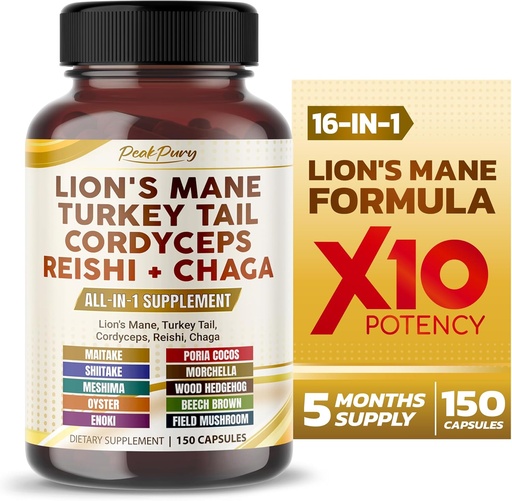 [BRSROCANPJ5Q4GT4] Lion's Mane Turkey Tail Cordyceps Reishi Chaga - Overall Wellness Support- Made in USA