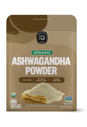 [BRSWGAQ3BEIRYF3B] FGO Organic Ashwagandha Root Powder, 32oz Resealable Bulk Bag, Non-GMO, Indian Ginseng, Withania Somnifera, Sourced from India (Pack of 1)