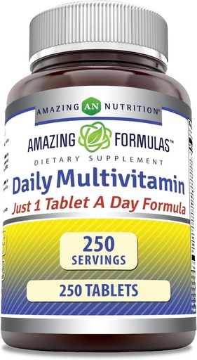 [BRSWGCT4OIGREHLH] Amazing Formulas Daily Multivitamin Tablets (Non- GMO) - Bare 1 tabletter A dag formel A Komplet Multivitamin til at understøtte hjerte-kar-sundhed, immunfunktioner, visuelle funktioner & mere * (250 Tæl)