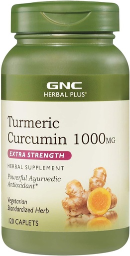 [BRSWGZTRBAFBGFA6] GNC Herbal Plus Turmeric Curcumin 1000mg Supplement, Extra Strength, Vegetarian, 120 Servings
