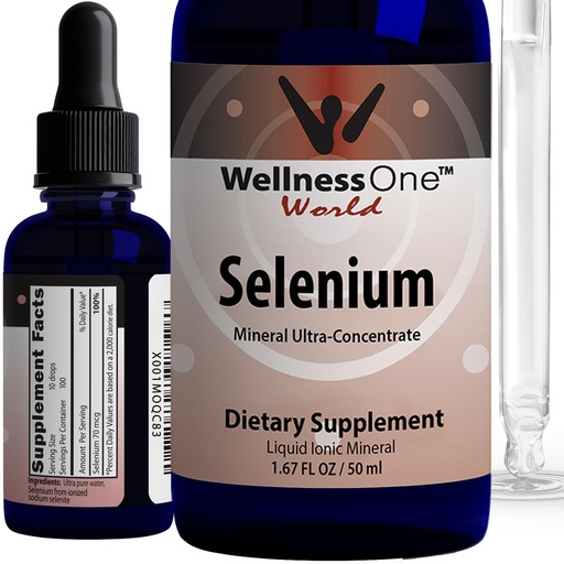 [BRSWIGQROAMGY2DO] WellnessOne Liquid Selenium Supplement - Ionized Selenium Liquid Drops 70 mcg - Antioxidant, Cardiovascular and Immune Support - USA Tested, Vegan, Non-GMO, Gluten Free, Unflavored - 1.67 fl oz