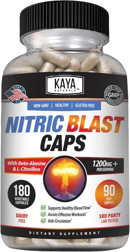 [BRSRAHDYCR5QKDI3] Kaya Naturals - Nitric Blast Potent All-Natural Herbal Supplement for Max Health Benefits | Pre-Workout | 증가 에너지 | 향상된 야간 성능 (180 개)