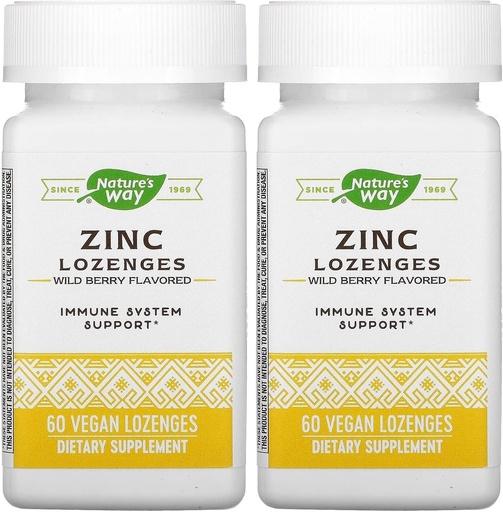 [BRSRAY35CQMAGDTD] Nature 's Way Zink Lozenges with Vitamin C & Echinacea, Immunsupport *, Wild Berry Flavored, 60 Lozenges (pakke med 2)