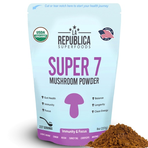 [BRSW2GATCUCGYDTK] La Republica Superfood Super 7 Mushroom Extract Powder 8oz, Includes Lion's Mane, Reishi, Chaga, Cordyceps, Shitake, Maitake and Turkey Tail