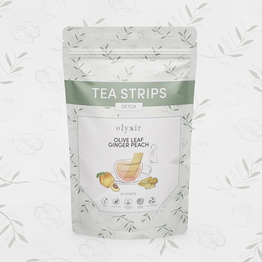 [BRSRMZYQBAFBE2AU] Olyxir Detox Tea Strips - Natural Olive Leaf, Ginger, & Peach Flavors - Instant, Energizing, Organic, Paleo, Vegan, Non-GMO | 25 Ct