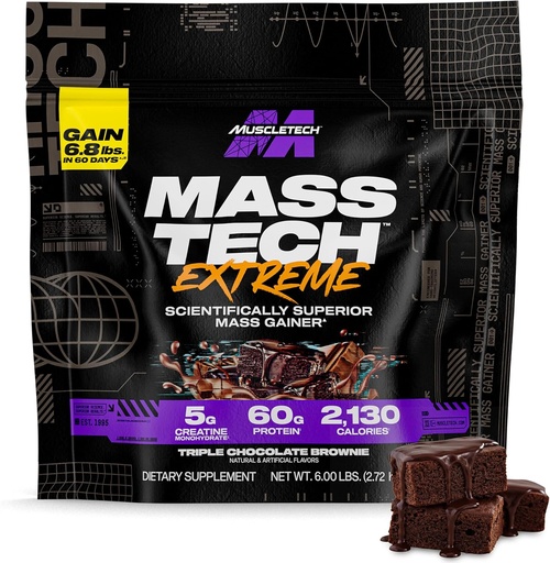 [BRSRM2YYOV7WEFI7] Muscletech High-protein Mass Gainer (trīskāršā šokolādes brūns, 6LB) - Mass Tech Extreme 2000 Mass Gainer Protein pulvera papildinājums - Svars Gainer palielināt muskuļu, uzlabota reģenerācija un spēks
