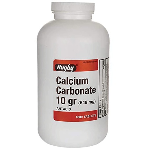 [BRSWIHI7BZ5R23T4] Rugby Calcium Carbonate 10 gr (648 mg) - Antacid - 1000 Tablets