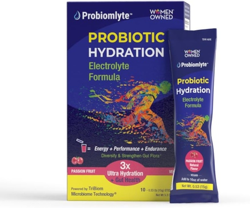 [BRSROYL6CEJQYEIU] Probiomlyte- Probiotic Hydration Amplifier (Passion Fruit) with Patented TriBiom Microbiome Technology for Endurance, Performance, Energy and Gut Health
