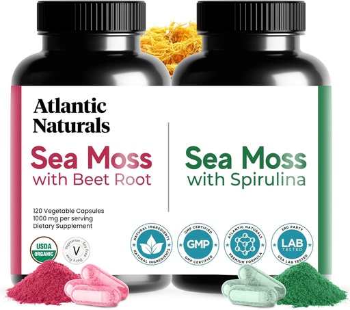 [BRSRAGABPJ4BEA3V] Atlantic Naturals Sea Moss Superfood Bundle - Sea Moss with Beet Root & Spirulina Capsules - Defense Support, Blood Flow, Joint Health & Iron - 240 Capsules (2 x 120 ct)