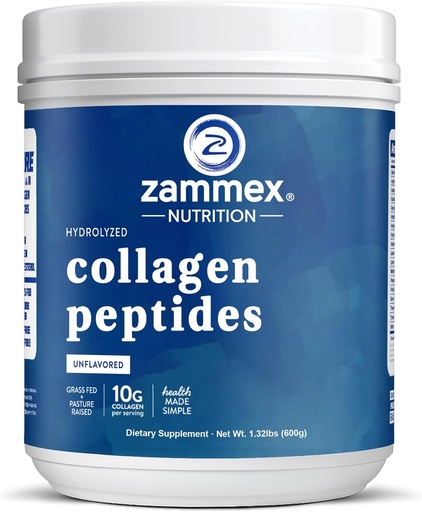 [BRSWEC34BB6GAHYU] Zammex Premium Collagen, Toz Unflavored,Hydrolyzed Proteinler Tip I & III, Destekler Saç, Skin, Nails, Ortaklar, Grass Fed, Non-GMO, Gluten-Free,Paleo & Keto Friendly,60 Servisler