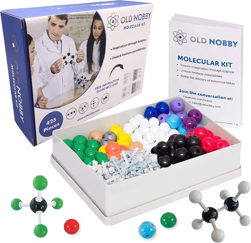 [BRSW2FQ2AUDRY2T3] Old Nobby Organic Chemistry Set (425 pc) Molecular Model Kit with Atoms, Bonds, Guide, Bond Removal Tool - STEM Science Kits for Kids Toys Chemistry Set for Students Teachers Young Scientists