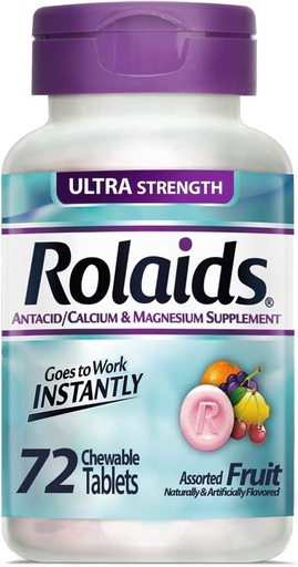 [BRSWKGYIBIBQM2LA] Rolaids Antacid Calcium & Magnesium Supplement Ultra Strength Tablets, Fruit 72 ea (Pack of 4)