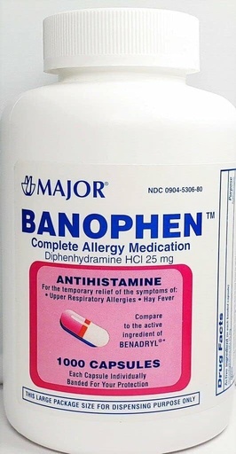 [BRSWI235BADROF3C] Major Banohpen - Complete Allergy Medication - Diphenhydramine HCI 25 Mg - Antihistamine - 1000 Capsules (1 Pack)