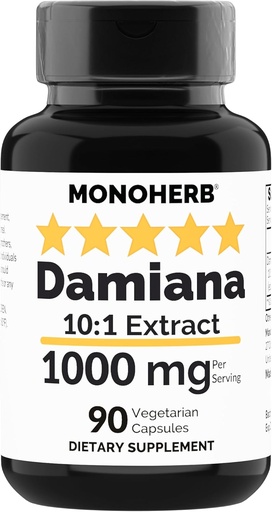 [BRSROGQTOIMBG337] MONOHERB Damiana Extract 1000 mg - 90 vegetariska kapslar