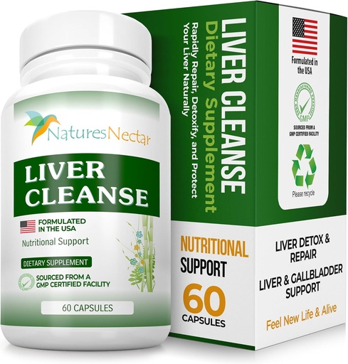 [BRSWKFAAAYAQGALY] Nature's Nectar Liver Cleanse Detox & Repair – Active Liver Support Supplement with Milk Thistle Liver Detox – Helps Repair & Protect Liver, Aids Fatty Liver & Gallbladder Health – 60 Capsules