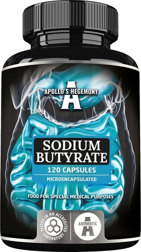 [BRSROHQLCUNW2HLZ] Sodium Butyrate High Dose 570 mg (30% Butyric Acid), 120 Vegan Capsules, 4 Month Supply, Sodium Supplement to Support Intestinal Barrier Regeneration and Overal Gut Health - by Apollo's Hegemony