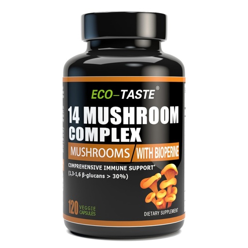 [BRSWYFL5AV7BG2YU] 14 Mushrooms Supplement 120 Capsules - Immune System Booster & Nootropic Brain Supplement – with Lion’s Mane, Reishi, Maitake, Turkey Tail, Chaga Complex – Black Pepper for Absorption, 30% Beta-Glucan