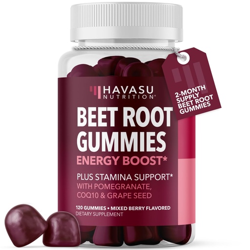 [BRSRMFAPCANBQCLX] Beet Root Gummies with COQ10 & Pomegranate - Nitric Oxide Supplement for Men and Women - Beetroot for Endurance, Performance, Recovery - Vegan, Non-GMO, Gluten Free - Mixed Berry Flavor, 120 Count