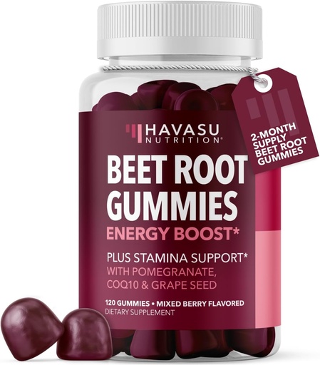 [BRSRMFAPCANBQCLX] Beet Root Gummys配有COQ10 & Pomegranate - Nitric Oxide 男女配药 - Beetroot 耐力,性能,恢复 - Vegan, Non-GMO, Gluten Free - Mixed Berry Flavor, 120 Count