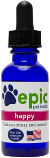 [BRSWIEYMBN4RACT6] Happy - All Natural Liquid Spray Supplement - Eases Separation Anxiety, Helps with Vet Visits, Travel, Grooming, Loss of a Friend (Dropper 1 oz)