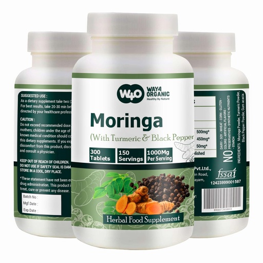 [BRSRAFIPA4BWODI3] Moringa Tablets with Turmeric and Black Pepper, 300 Pills, 5 Month Supply, 150 Serving, 1000 Mg per Serving. One Capsule with Multiple Benefits - Supports Digestive Health (Pack of 1)