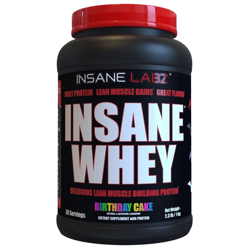 [BRSROZYZBEPAK23P] Insane Labz Insane Whey,100% Muscle Building Whey Protein, BCAA Amino Profile, Mass Gainer, Meal Replacement (Birthday Cake, 30 Servings)