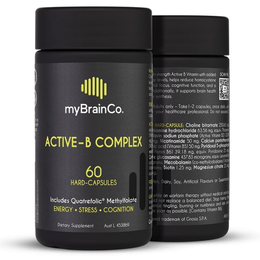 [BRSRMBALDEMGOAY6] myBrainCo. Active-B Complex – High Strength Activated B Vitamin Supplement with B2, B6, B12 & Methyl Folate – Supports Energy, Brain Function & Nervous System – 60 Vege-Capsules