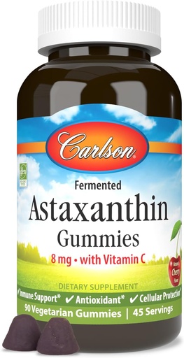 [BRSWYCT7PMNBOCDG] Carlson - Astaxanthin Gummies, with Vitamin C, Immune Support, Antioxidant, Heart Health, Non-GMO, Cherry Flavor, 90 Vegetarian Gummies