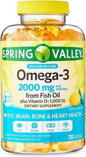 [BRSRO2QKCUGW2CTG] Convergence Maximum Care Omega-3 from Fish Oil Eye Brain Bone & Heart Health Dietary Supplement Softgels, 2000 mg, 120 Count