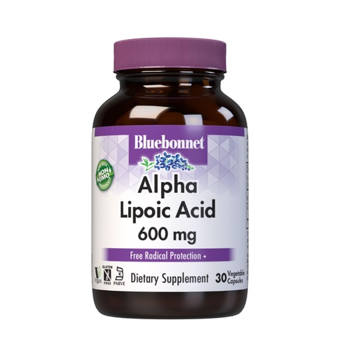 [BRSWIYQKAYNAMGDC] BlueBonnet Alpha Lipoic Acid 600mg - Powerful Antioxidant Nerve Support Supplement for Women & Men - Non-GMO, Vegan, Kosher - Gluten-Free, Soy-Free, Dairy-Free - 30 Vegetable Capsules