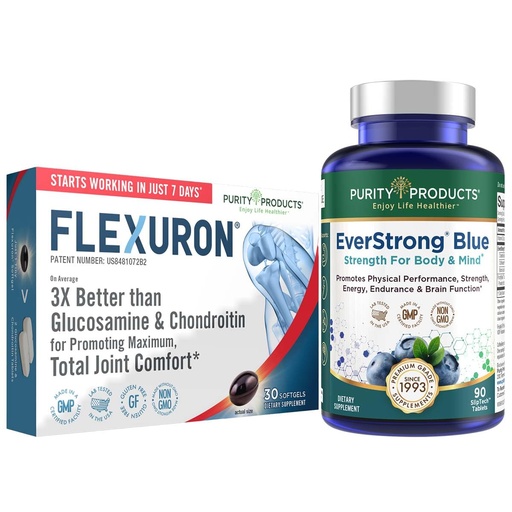 [BRSW2GIEAEDQYCT4] Purity Products Bundle - Flexuron Joint Formula + EverStrong Blue Tablets - Strength + Flexibility Power Pack Flexuron (Krill Oil, Hyaluronic Acid + Astaxanthin) - EverStrong Blue (Muscle Matrix)