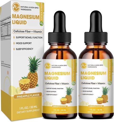 [BRSRAYI5B4NBGYD7] M inç Glycinate Liquid, High Abxia Magnezyum Sıvı Hücre Fiber, Bromelain, Vitamin B6, C, D, çinko, Çocuklar ve Yetişkinler için Magnezyum Tamam, Pineapple Flavor, 2 Pack