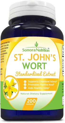 [BRSWKEIHBMFBQCLI] St. John’s Wort Standardized Extract with 0.3% Hypericin 300 mg, 200 Capsules