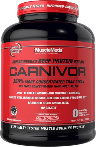 [BRSWIYAROQCQGCI5] MuscleMeds Carnivor Beef proteína Isolate Powder, Fruit Punch, 4 lb