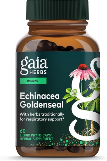 [BRSWIYL7C4ARSD32] Gaia Herbs Echinacea Goldenseal - Immune Support Supplement for Maintaining a Healthy Respiratory System - with Organic Echinacea and Goldenseal Root - 60 Vegan Liquid Phyto-Capsules (10-Day Supply)