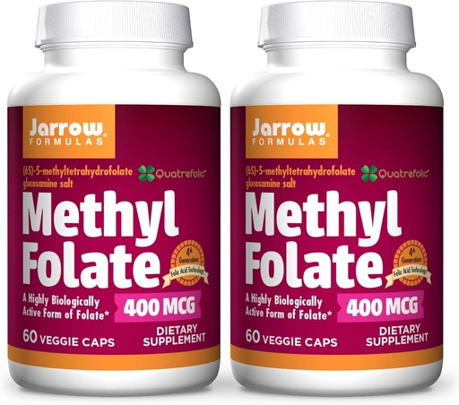 [BRSWI2QGDMPRGGAV] Fórmulas Jarrow Folato de metilo 400 mcg - 60 tampas Veggie, pacote de 2 - Forma altamente biologicamente ativa de Folato - Tecnologia de Ácido Fólico de 4a Geração - 120 Total de Servimentos