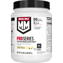 Muscle Milk Pro Series Protein Powder Supplement, Intense Vanilla, 2 Pound, 11 Servings, 50g Protein, 3g Sugar, 20 Vitamins & Minerals, NSF Certified for Sport, Workout Recovery, Packaging May Vary