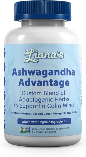 [BRSW2EACARYR4A3U] Ashwagandha Advantage, USDA Organic Blend for Stress Relief, Mood & Adrenal Support. Made with Ashwagandha, Turmeric, Spirulina, and More- 60 Capsules Pure Non-GMO Vegan Supplement