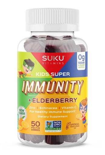 [BRSWYCD4DJ7WMFLU] SUKU Vitamins - Kids Super Immunity - Elderberry, Echinacea, Vitamin A and Zinc Gummies for Immune Support - Easy to Chew - Non GMO, Gluten Sugar Free - Pomegranate Lime Gummy Vitamins, 50 Count