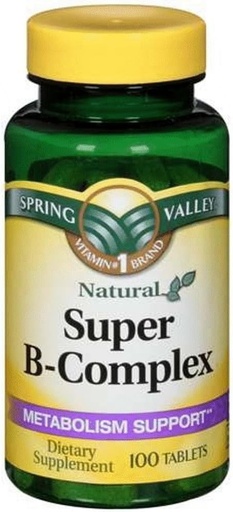 [BRSWIAYFON7BMHTC] Spring Valley Super B-Complex, Metabolism Support, 100 Tablets