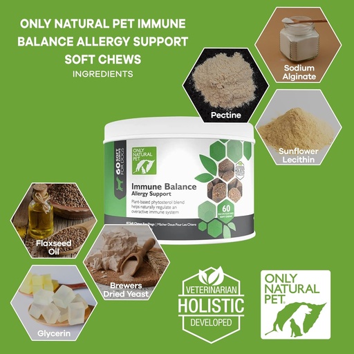 [BRSWG2YQCUHAKDTD] Only Natural Pet Immune Balance - Immunity Booster for Itchy Skin Licking & Scratching w/Phytosterols for Seasonal or Food Allergies Vitamin Supplement for Healthy Dogs - 60 Soft Chews