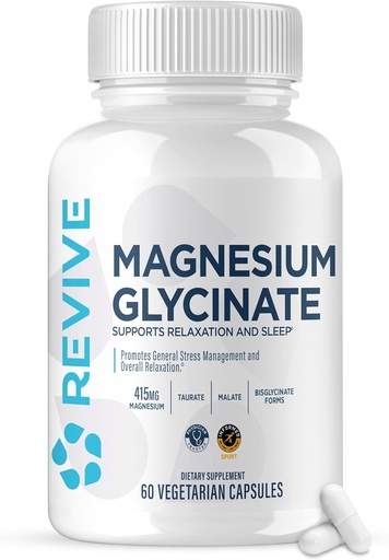 [BRSW2BL2OF5WECI2] Revive MD Puro Magnesio Glycinate 200mg – Suplemento de alta absorción para la relajación, alivio del estrés, soporte de memoria del sueño – promueve huesos fuertes, función sana del nervio &amp; musculo (60 piezas)