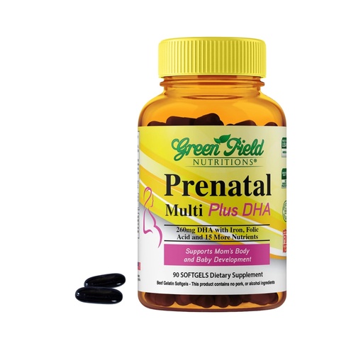 [BRSRMZ35OV4B423B] Greenfield Nutritions Halal Prenatal Vitamins with DHA and Folic Acid - Essential Prenatal Pregnancy Multivitamin with Iron - Contains 17 Vitamins for Mom to Be - Easy to Swallow 90 Liquid Softgels