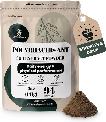 [BRSRMA3RCMFWYH3H] Jungle Powders Black Ant Extract Powder 30:1 Concentration, 94 Servings - 5 Ounces of Pure Polyrhachis Black Ant Supplement, Filler Free Changbai Mountain Ant Traditional Mens Health Support for Drive
