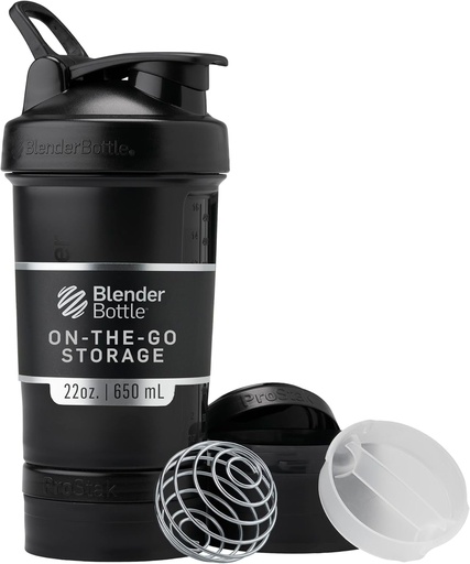 [BRSWYBA3CN6BAFLB] BlenderBottle Shaker Sticla cu Organizator de pastile și depozitare pentru pulbere de proteine, Classic V2 ProStatk System, 22-Ounce, Midnight Black