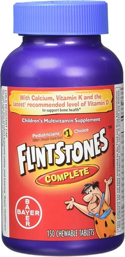 [BRSWIYYOOQMAKHDY] Flintstones Kaubare Kinder Vitamine, Komplettes Multivitamin für Kinder und Kleinkinder mit Eisen, Kalzium, Vitamin C, Vitamin D & mehr, 300ct (Pack mit 2 150 Zähler Flaschen)