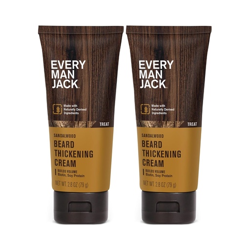 [BRSROH35AQCGCYAZ] Every Man Jack Beard Thickening Cream - Strengthens, Thickens, Nourishes Beard - Light Sandalwood Scent - Made with Naturally Derived Ingredients like Biotin, Vitamin B6, Soy Protein - 2.8oz - 2 Pack